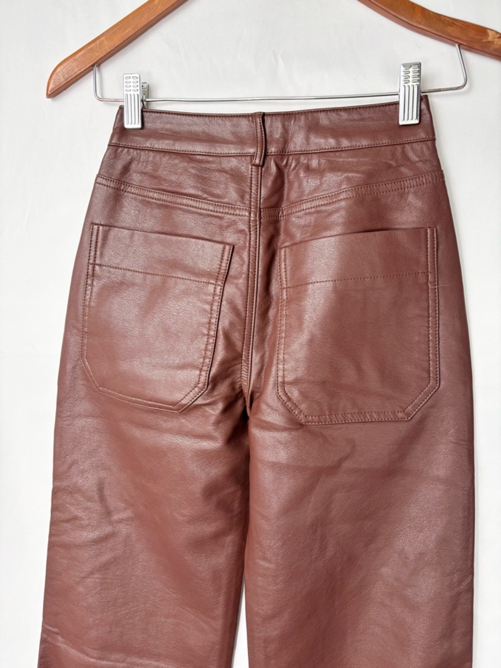 NEW Anthro Pilcro The Rylan Faux Leather Relaxed Flare Pants Cocoa Size 23 Tall - Picture 4 of 6